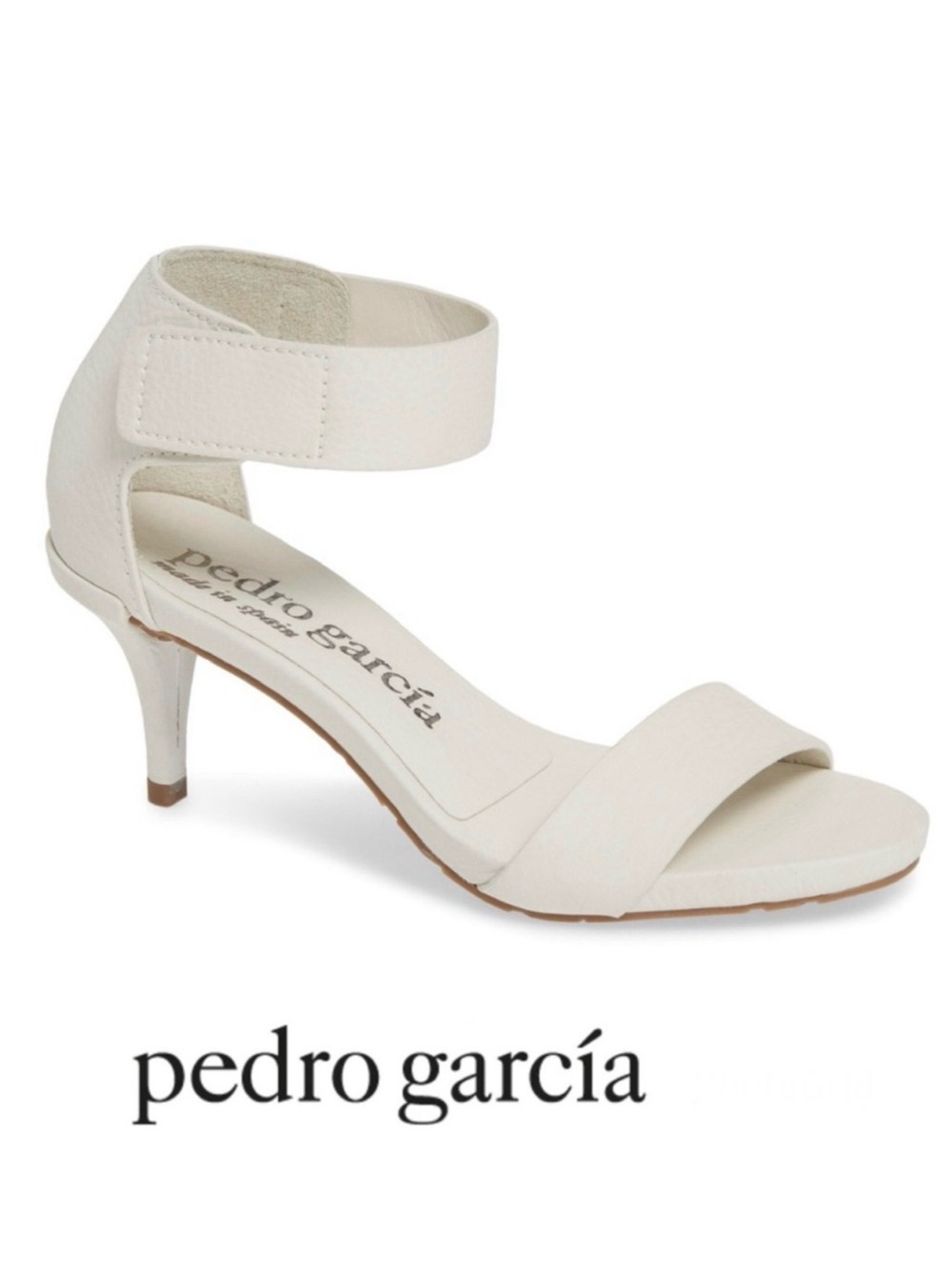 PEDRO GARCIA Winka White Pebbled Leather Ankle Strap Boho Heels Sandals Sz 38.5